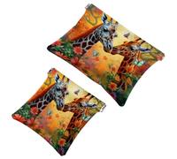 Anna Cowper 2Pcs Pocket Cosmetic Bag for Purses, Leather Small Makeup Bag Cosmetic Pouch, Portable No Zipper Makeup Pouch Coin Purse Jewelry Pouch, Deer Butterfly, Multicolor 7, Small and Large,