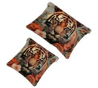 Anna Cowper 2Pcs Pocket Cosmetic Bag for Purses, Leather Small Makeup Bag Cosmetic Pouch, Portable No Zipper Makeup Pouch Coin Purse Jewelry Pouch, Deers Florals Vintage, Multicolor 6, Small and
