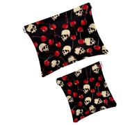 Anna Cowper 2Pcs Pocket Cosmetic Bag for Purses, Leather Small Makeup Bag Cosmetic Pouch, Portable No Zipper Makeup Pouch Coin Purse Jewelry Pouch, Floral Music Notes, Multicolor 11, Small and Large,