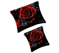 Anna Cowper 2Pcs Pocket Cosmetic Bag for Purses, Leather Small Makeup Bag Cosmetic Pouch, Portable No Zipper Makeup Pouch Coin Purse Jewelry Pouch, Galaxy Butterfly, Multicolor 18, Small and Large,