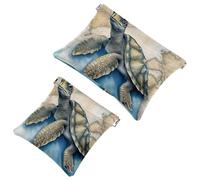 Anna Cowper 2Pcs Pocket Cosmetic Bag for Purses, Leather Small Makeup Bag Cosmetic Pouch, Portable No Zipper Makeup Pouch Coin Purse Jewelry Pouch, Starfish Coast Sea Shells, Multicolor 7, Small and