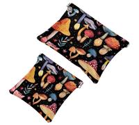 Anna Cowper 2Pcs Pocket Cosmetic Bag for Purses, Leather Small Makeup Bag Cosmetic Pouch, Portable No Zipper Makeup Pouch Coin Purse Jewelry Pouch, Skulls Star, Multicolor 10, Small and Large, Fashion
