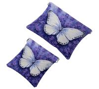 Anna Cowper 2Pcs Pocket Cosmetic Bag for Purses, Leather Small Makeup Bag Cosmetic Pouch, Portable No Zipper Makeup Pouch Coin Purse Jewelry Pouch, Vintage Florals Butterflies, Multicolor 3, Small and