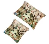 Anna Cowper 2Pcs Pocket Cosmetic Bag for Purses, Leather Small Makeup Bag Cosmetic Pouch, Portable No Zipper Makeup Pouch Coin Purse Jewelry Pouch, Deers Florals Vintage, Multicolor 7, Small and