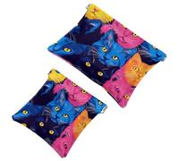 Anna Cowper 2Pcs Pocket Cosmetic Bag for Purses, Leather Small Makeup Bag Cosmetic Pouch, Portable No Zipper Makeup Pouch Coin Purse Jewelry Pouch, Star Sharks, Multicolor 5, Small and Large, Fashion