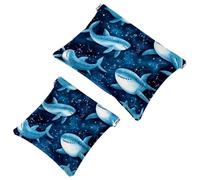 Anna Cowper 2Pcs Pocket Cosmetic Bag for Purses, Leather Small Makeup Bag Cosmetic Pouch, Portable No Zipper Makeup Pouch Coin Purse Jewelry Pouch, Star Sharks, Multicolor 7, Small and Large, Fashion