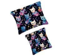 Anna Cowper 2Pcs Pocket Cosmetic Bag for Purses, Leather Small Makeup Bag Cosmetic Pouch, Portable No Zipper Makeup Pouch Coin Purse Jewelry Pouch, Galaxy Donuts Kittens, Multicolor 3, Small and