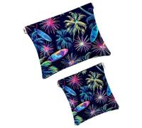 Anna Cowper 2Pcs Pocket Cosmetic Bag for Purses, Leather Small Makeup Bag Cosmetic Pouch, Portable No Zipper Makeup Pouch Coin Purse Jewelry Pouch, Star Turtles, Multicolor 5, Small and Large, Art