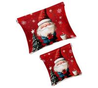 Anna Cowper 2Pcs Pocket Cosmetic Bag for Purses, Leather Small Makeup Bag Cosmetic Pouch, Portable No Zipper Makeup Pouch Coin Purse Jewelry Pouch, Christmas Santa, Multicolor 13, Small and Large, Art