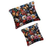 Anna Cowper 2Pcs Pocket Cosmetic Bag for Purses, Leather Small Makeup Bag Cosmetic Pouch, Portable No Zipper Makeup Pouch Coin Purse Jewelry Pouch, Floral Music Notes, Multicolor 2, Small and Large,