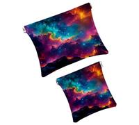 Anna Cowper 2Pcs Pocket Cosmetic Bag for Purses, Leather Small Makeup Bag Cosmetic Pouch, Portable No Zipper Makeup Pouch Coin Purse Jewelry Pouch, Galaxy Starry, Multicolor 6, Small and Large, Art