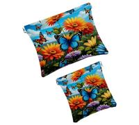 Anna Cowper 2Pcs Pocket Cosmetic Bag for Purses, Leather Small Makeup Bag Cosmetic Pouch, Portable No Zipper Makeup Pouch Coin Purse Jewelry Pouch, Floral Music Notes, Multicolor 6, Small and Large,