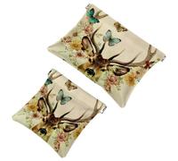 Anna Cowper 2Pcs Pocket Cosmetic Bag for Purses, Leather Small Makeup Bag Cosmetic Pouch, Portable No Zipper Makeup Pouch Coin Purse Jewelry Pouch, Leopards Flower Vintage, Multicolor 5, Small and