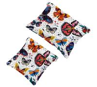 Anna Cowper 2Pcs Pocket Cosmetic Bag for Purses, Leather Small Makeup Bag Cosmetic Pouch, Portable No Zipper Makeup Pouch Coin Purse Jewelry Pouch, Butterflies Pansies Birds, Multicolor 7, Small and