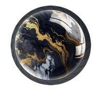 Anna Cowper 4 Pack Black Drawer Knobs, Black Marble Cabinet Knobs Round Glass Knobs for Kitchen Cabinet Hardware Bathroom 35MM