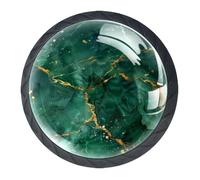 Anna Cowper 4 Pack Black Drawer Knobs, Emerald Marble Cabinet Knobs Round Glass Knobs for Kitchen Cabinet Hardware Bathroom 35MM
