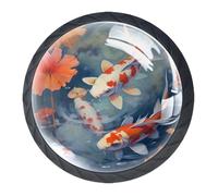 Anna Cowper 4 Pack Black Drawer Knobs, Fish Floral Cabinet Knobs Round Glass Knobs for Kitchen Cabinet Hardware Bathroom 35MM