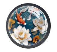 Anna Cowper 4 Pack Black Drawer Knobs, Fish Lotus Cabinet Knobs Round Glass Knobs for Kitchen Cabinet Hardware Bathroom 35MM