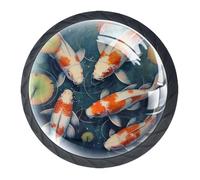Anna Cowper 4 Pack Black Drawer Knobs, Fishes Cabinet Knobs Round Glass Knobs for Kitchen Cabinet Hardware Bathroom 35MM