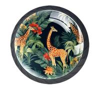 Anna Cowper 4 Pack Black Drawer Knobs, Jungle Giraffes Cabinet Knobs Round Glass Knobs for Kitchen Cabinet Hardware Bathroom 35MM