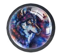 Anna Cowper 4 Pack Black Drawer Knobs, Nebula Wolf Cabinet Knobs Round Glass Knobs for Kitchen Cabinet Hardware Bathroom 35MM