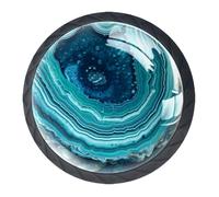 Anna Cowper 4 Pack Black Drawer Knobs, Teal Agate Texture Cabinet Knobs Round Glass Knobs for Kitchen Cabinet Hardware Bathroom 35MM