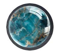 Anna Cowper 4 Pack Black Drawer Knobs, Teal Turquoise Marble Cabinet Knobs Round Glass Knobs for Kitchen Cabinet Hardware Bathroom 35MM