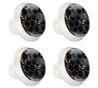 Anna Cowper 4 Pack Cabinet Knobs White Round Knob Geometric Marble Golden Texture Single Hole Cabinet Hardware Drawer Handles Knobs for Kitchen Cupboard Furniture Chest Door Dresser Bathroom