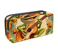 Anna Cowper Pencil Case Large Capacity Pencil Pouch Multifunctional Pen Bag Office Stationery Organizer Portable Makeup Bag for Teenage Adult Women Men, Funny Frog Play Guitar