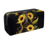 Anna Cowper Pencil Case Large Capacity Pencil Pouch Multifunctional Pen Bag Office Stationery Organizer Portable Makeup Bag for Teenage Adult Women Men, Sunflowers Guitar