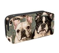 Anna Cowper Pencil Case Large Capacity Pencil Pouch Multifunctional Pen Bag Office Stationery Organizer Portable Makeup Bag for Teenage Adult Women Men, French Bulldogs Flower