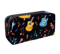 Anna Cowper Pencil Case Large Capacity Pencil Pouch Multifunctional Pen Bag Office Stationery Organizer Portable Makeup Bag for Teenage Adult Women Men, Guitar Music Notes