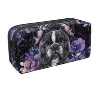 Anna Cowper Pencil Case Large Capacity Pencil Pouch Multifunctional Pen Bag Office Stationery Organizer Portable Makeup Bag for Teenage Adult Women Men, French Bulldogs Purple Florals