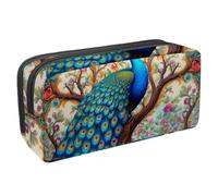Anna Cowper Pencil Case Large Capacity Pencil Pouch Multifunctional Pen Bag Office Stationery Organizer Portable Makeup Bag for Teenage Adult Women Men, Peacock Flowers