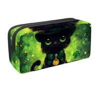 Anna Cowper Pencil Case Large Capacity Pencil Pouch Multifunctional Pen Bag Office Stationery Organizer Portable Makeup Bag for Teenage Adult Women Men, Black Cat Clover
