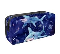 Anna Cowper Pencil Case Large Capacity Pencil Pouch Multifunctional Pen Bag Office Stationery Organizer Portable Makeup Bag for Teenage Adult Women Men, Starry Shark