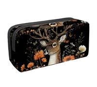 Anna Cowper Pencil Case Large Capacity Pencil Pouch Multifunctional Pen Bag Office Stationery Organizer Portable Makeup Bag for Teenage Adult Women Men, Deer and Floral