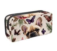Anna Cowper Pencil Case Large Capacity Pencil Pouch Multifunctional Pen Bag Office Stationery Organizer Portable Makeup Bag for Teenage Adult Women Men, French Bulldog Roses