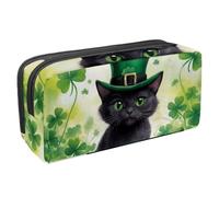 Anna Cowper Pencil Case Large Capacity Pencil Pouch Multifunctional Pen Bag Office Stationery Organizer Portable Makeup Bag for Teenage Adult Women Men, St. Patrick's Day Cat Clover
