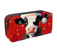 Anna Cowper Pencil Case Large Capacity Pencil Pouch Multifunctional Pen Bag Office Stationery Organizer Portable Makeup Bag for Teenage Adult Women Men, Cow Christmas