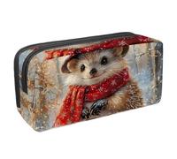 Anna Cowper Pencil Case Large Capacity Pencil Pouch Multifunctional Pen Bag Office Stationery Organizer Portable Makeup Bag for Teenage Adult Women Men, Xmas Hedgehog Snowy Forest