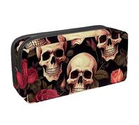 Anna Cowper Pencil Case Large Capacity Pencil Pouch Multifunctional Pen Bag Office Stationery Organizer Portable Makeup Bag for Teenage Adult Women Men, Rose Flower Skulls