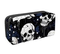 Anna Cowper Pencil Case Large Capacity Pencil Pouch Multifunctional Pen Bag Office Stationery Organizer Portable Makeup Bag for Teenage Adult Women Men, Splash Star Skulls