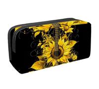 Anna Cowper Pencil Case Large Capacity Pencil Pouch Multifunctional Pen Bag Office Stationery Organizer Portable Makeup Bag for Teenage Adult Women Men, Guitar Sunflowers (2)