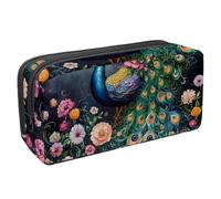 Anna Cowper Pencil Case Large Capacity Pencil Pouch Multifunctional Pen Bag Office Stationery Organizer Portable Makeup Bag for Teenage Adult Women Men, Peacock Flowers