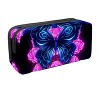 Anna Cowper Pencil Case Large Capacity Pencil Pouch Multifunctional Pen Bag Office Stationery Organizer Portable Makeup Bag for Teenage Adult Women Men, Neon Butterfly Roses
