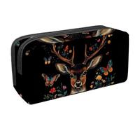 Anna Cowper Pencil Case Large Capacity Pencil Pouch Multifunctional Pen Bag Office Stationery Organizer Portable Makeup Bag for Teenage Adult Women Men, Deer Head Floral