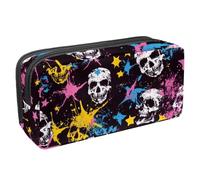 Anna Cowper Pencil Case Large Capacity Pencil Pouch Multifunctional Pen Bag Office Stationery Organizer Portable Makeup Bag for Teenage Adult Women Men, Splash Star Skulls