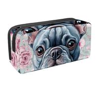 Anna Cowper Pencil Case Large Capacity Pencil Pouch Multifunctional Pen Bag Office Stationery Organizer Portable Makeup Bag for Teenage Adult Women Men, French Bulldogs Flower