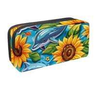 Anna Cowper Pencil Case Large Capacity Pencil Pouch Multifunctional Pen Bag Office Stationery Organizer Portable Makeup Bag for Teenage Adult Women Men, Dolphin Sunflowers